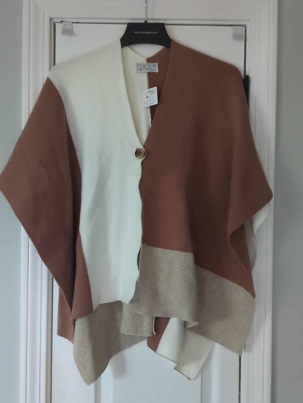 Poof! Colorblock Wrap Poncho in Brown, Cream, Tan